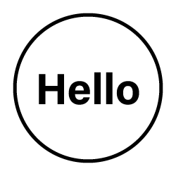 Circular logo with 'Hello' text on a white background